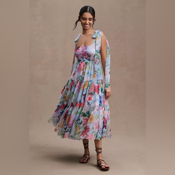 BHLDN Dresses & Skirts - BHLDN Geisha Designs Isabella Tiered Square-Neck A-Line Midi Dress